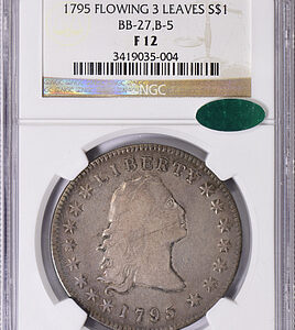 1795 Flowing Hair Silver Dollar B-5 BB-27 3 Leaves NGC F-12 (CAC Green)