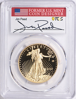 2020-W $50 One-Ounce Gold American Eagle - v75 Privy 1 of 1945 Struck First Day of Issue PCGS Proof-70 DCAM (Jim Peed Signed Flag Label)