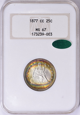 1877-CC Seated Liberty Quarter NGC MS-67 (CAC Green)