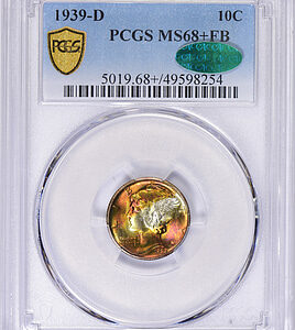 1939-D Mercury Dime PCGS MS-68+ FB (CAC Green)