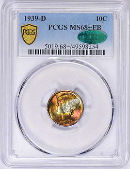 1939-D Mercury Dime PCGS MS-68+ FB (CAC Green)