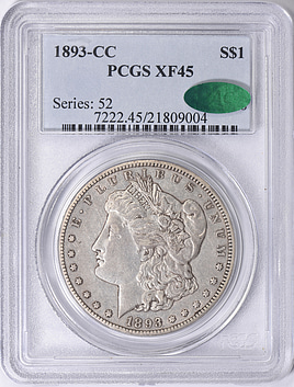 1893-CC Morgan Silver Dollar PCGS XF-45 (CAC Green)