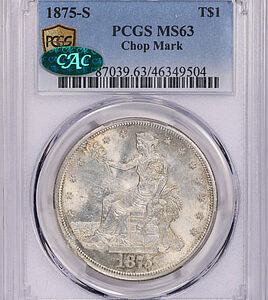 1875-S Trade Silver Dollar Chop Mark PCGS MS-63