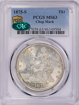 1875-S Trade Silver Dollar Chop Mark PCGS MS-63